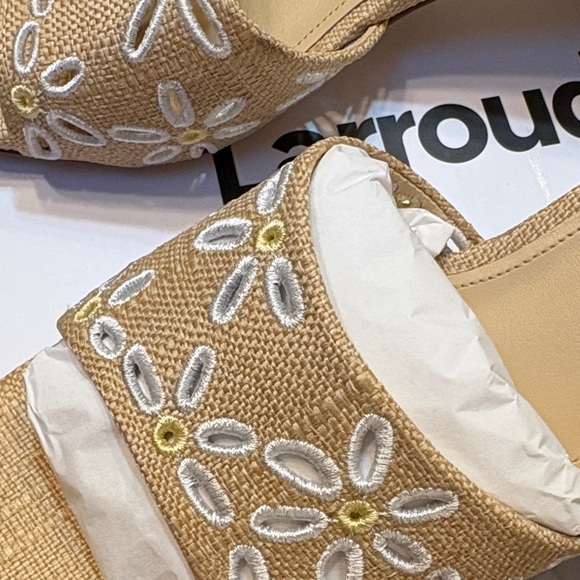 Larroude Tan and White Embellished Heels new in box - Picture 2 of 6